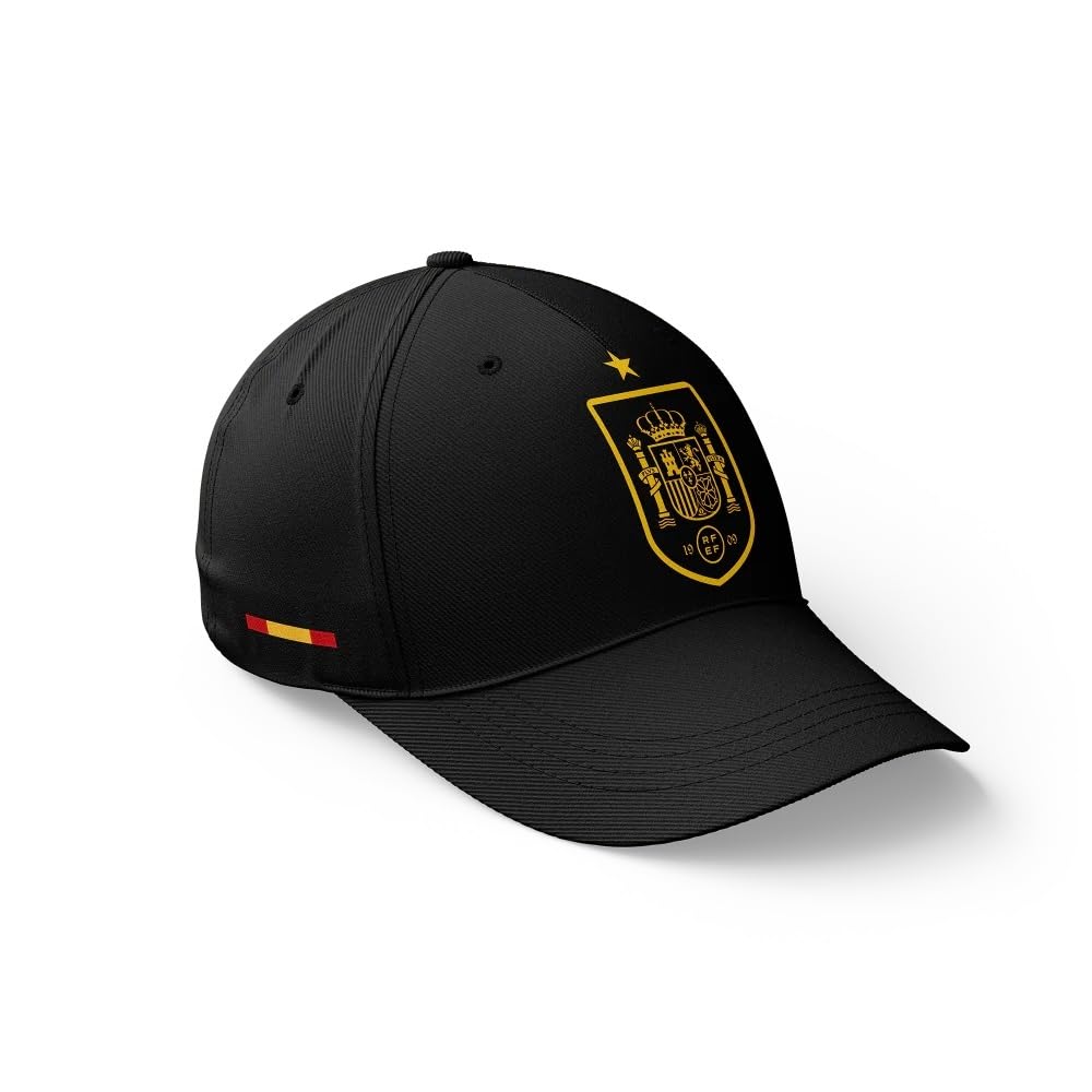 RFEF - Gorra Oficial de la Selección Española Detallado con el Escudo de la Selección Española y la Estrella del Mundial - Talla Adultos-NEGRA
